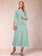 Estelle pool blue front view mother of the bride dress