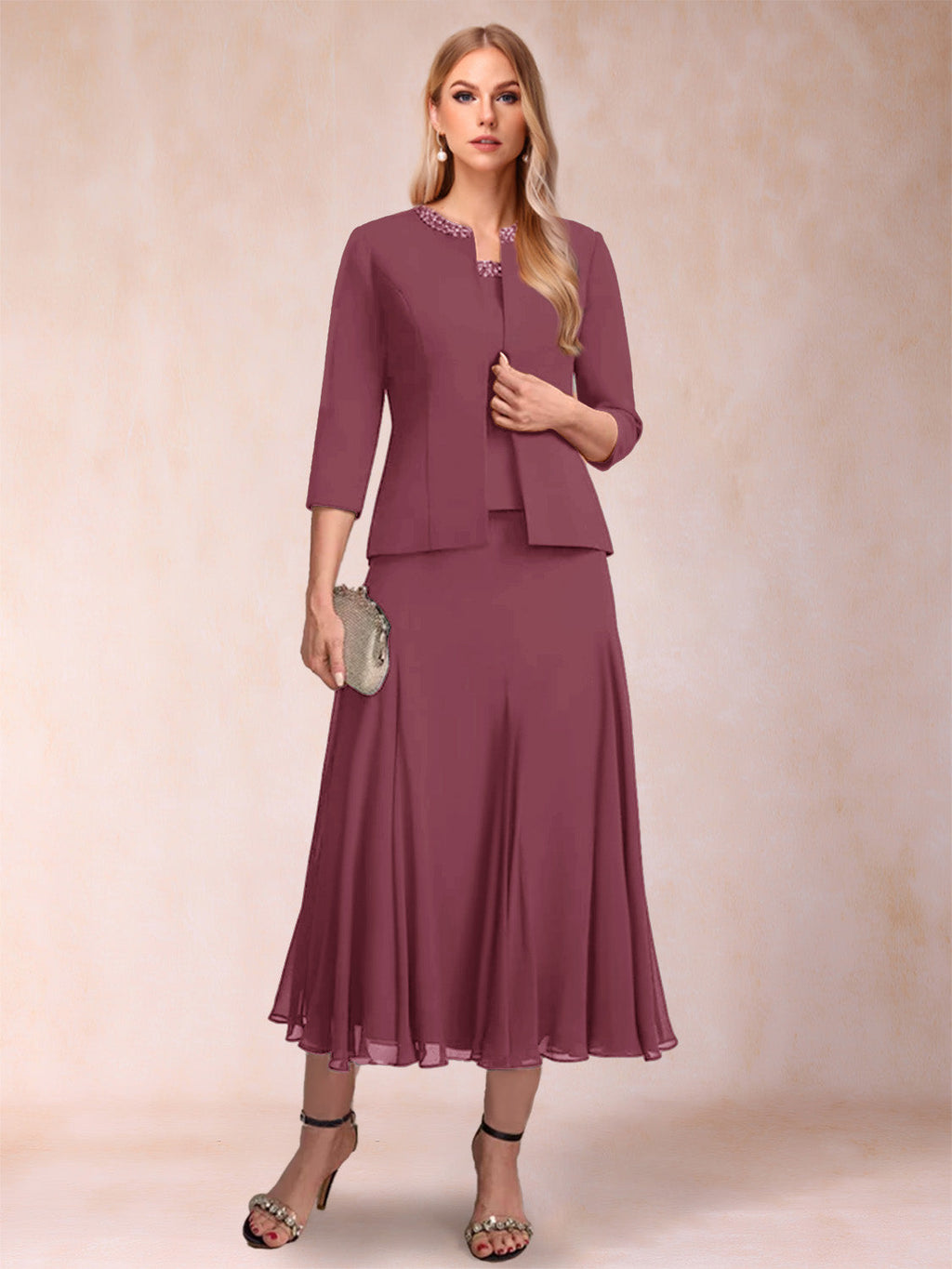 Brielle Solene Plum front view mother of the bride dress