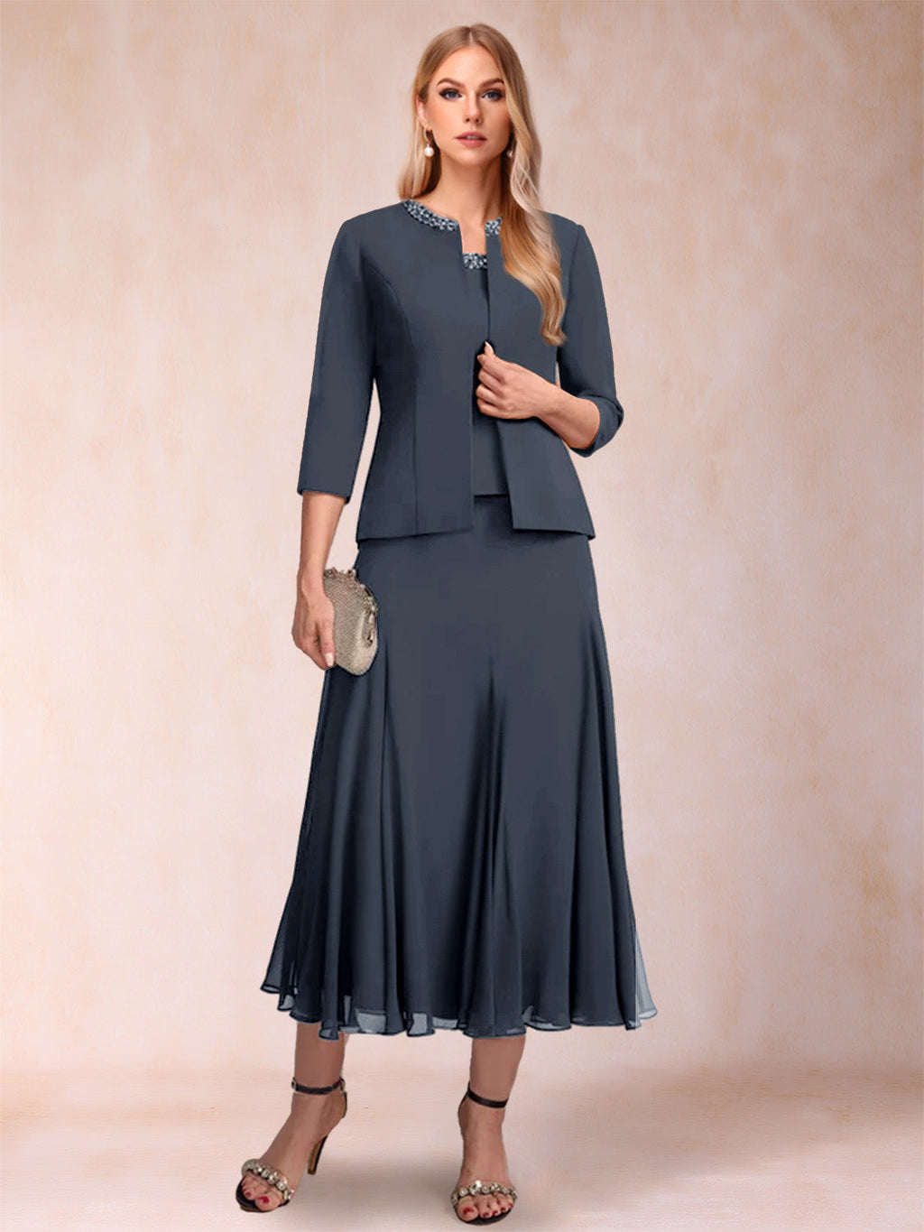 Jessamine Navy Blue front view wedding guest dress