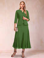 Brielle Solene Olive Green front view mother of the bride dress