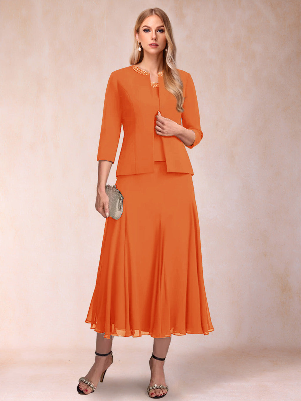 Jessamine Orange front view wedding guest dress