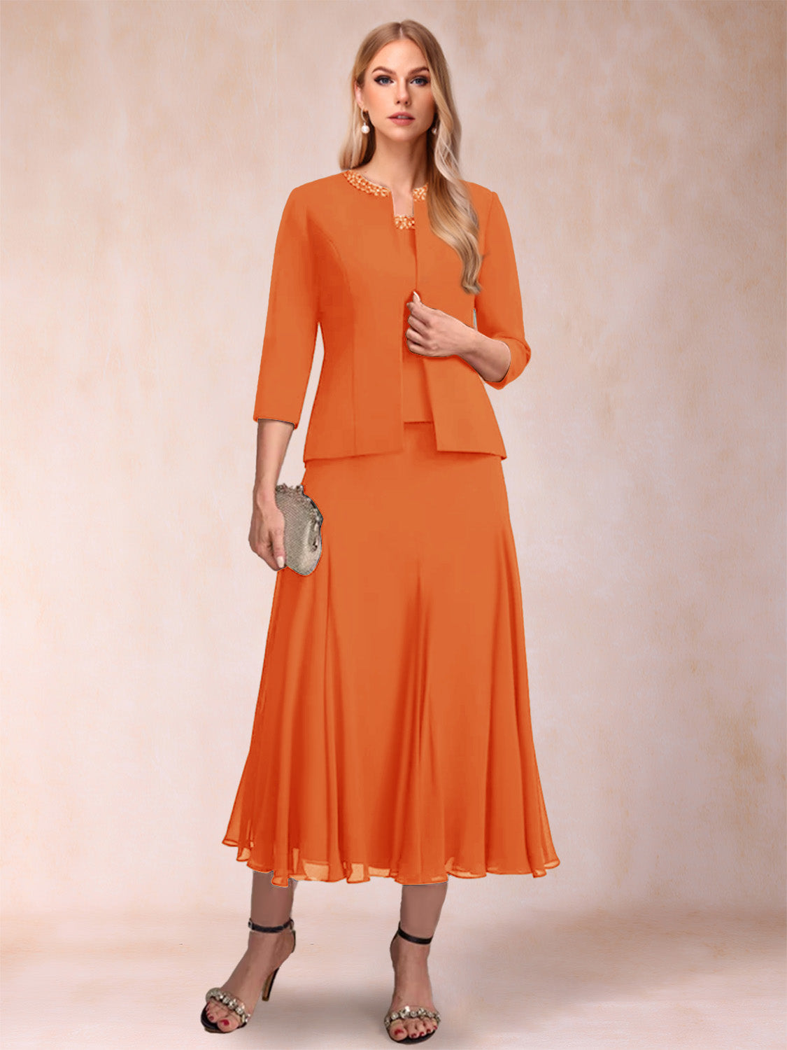Jessamine Orange front view wedding guest dress
