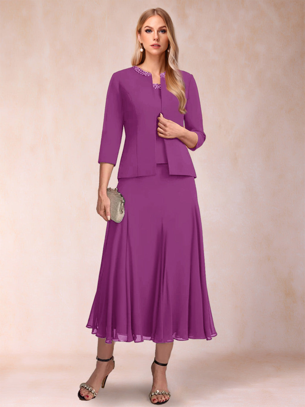 Brielle Solene Orchid front view mother of the bride dress
