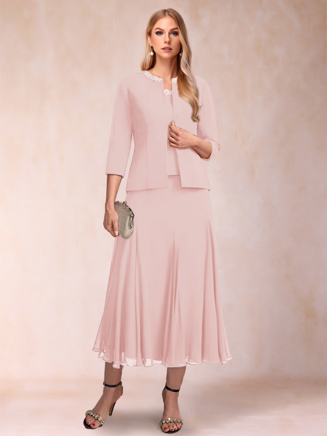Jessamine Pearl Pink back view wedding guest dress
