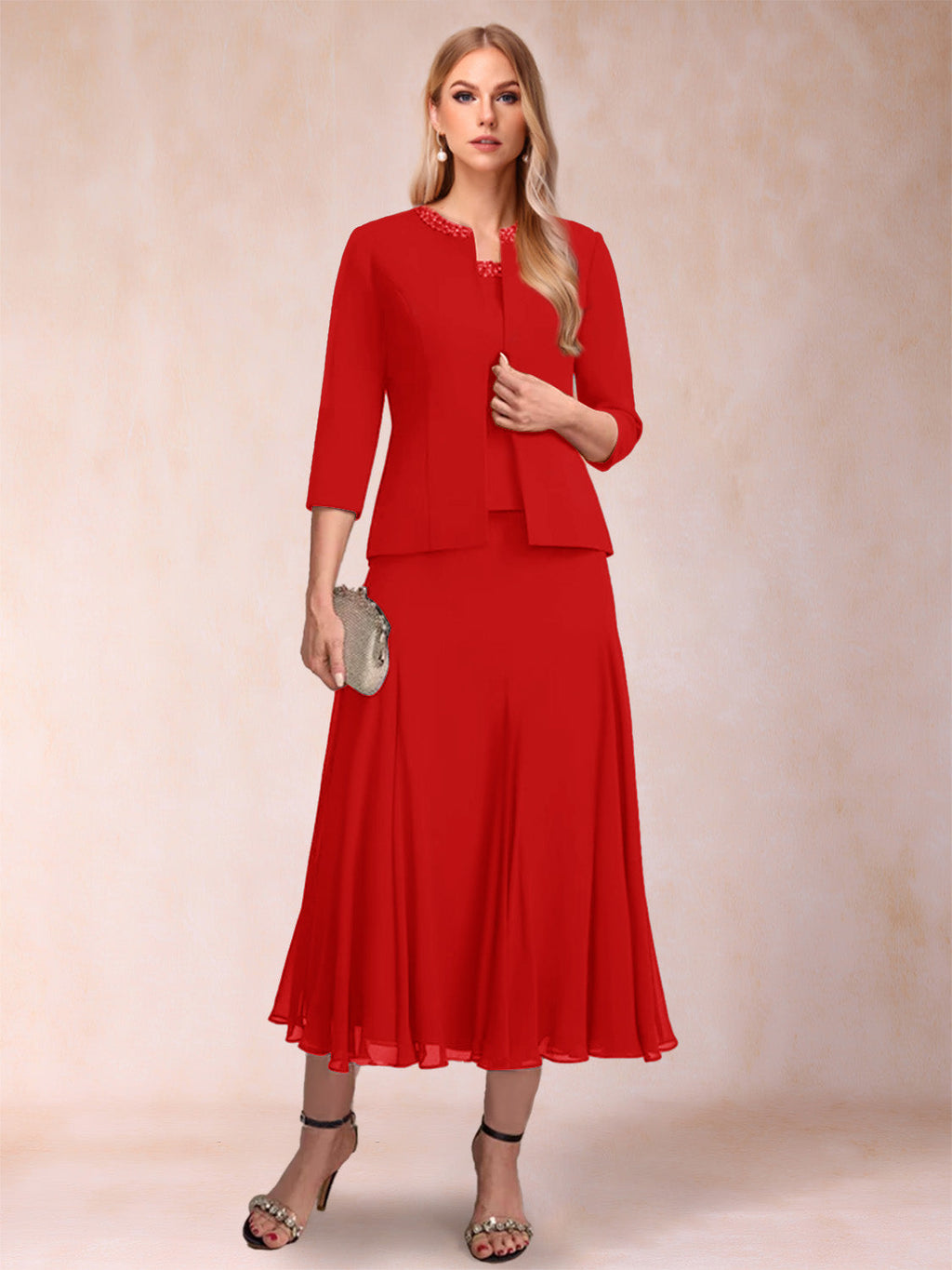 Estelle red front view mother of the bride dress