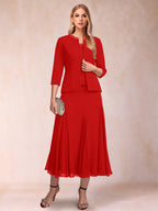 Estelle red front view mother of the bride dress