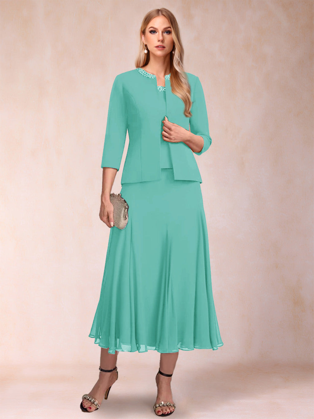 Estelle pool blue alternate front view 2 mother of the bride dress