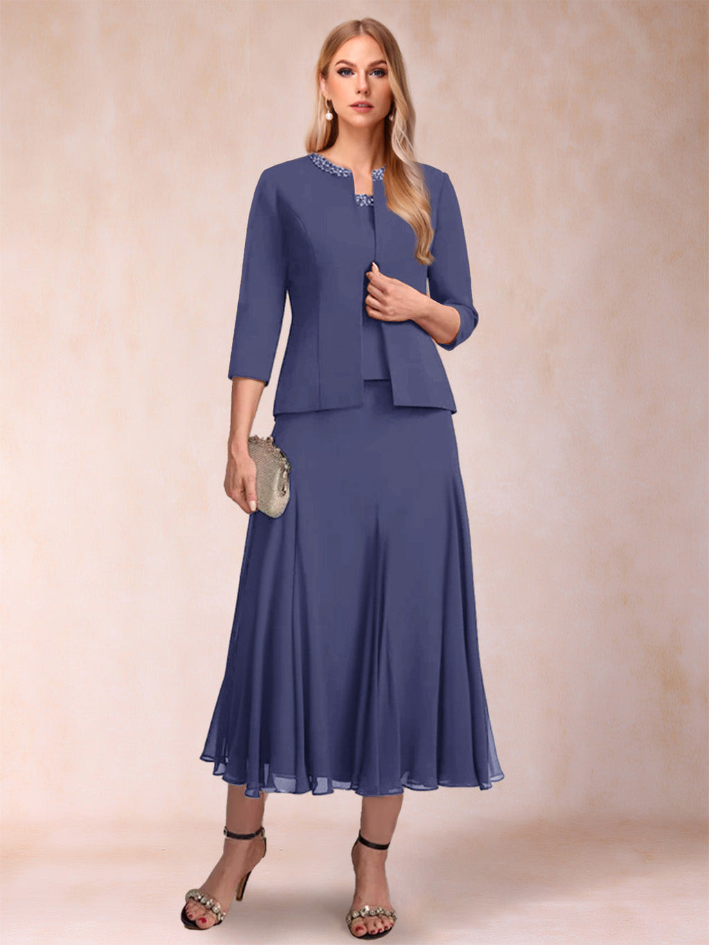 Jessamine Dusty Blue back view wedding guest dress