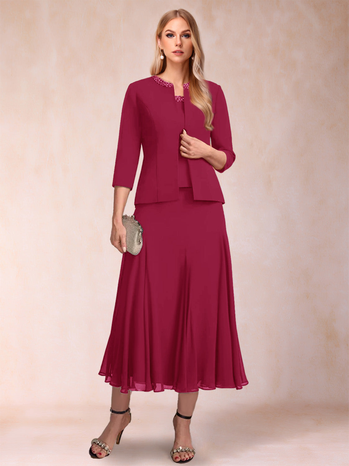 Estelle burgundy alternate front view 2 mother of the bride dress