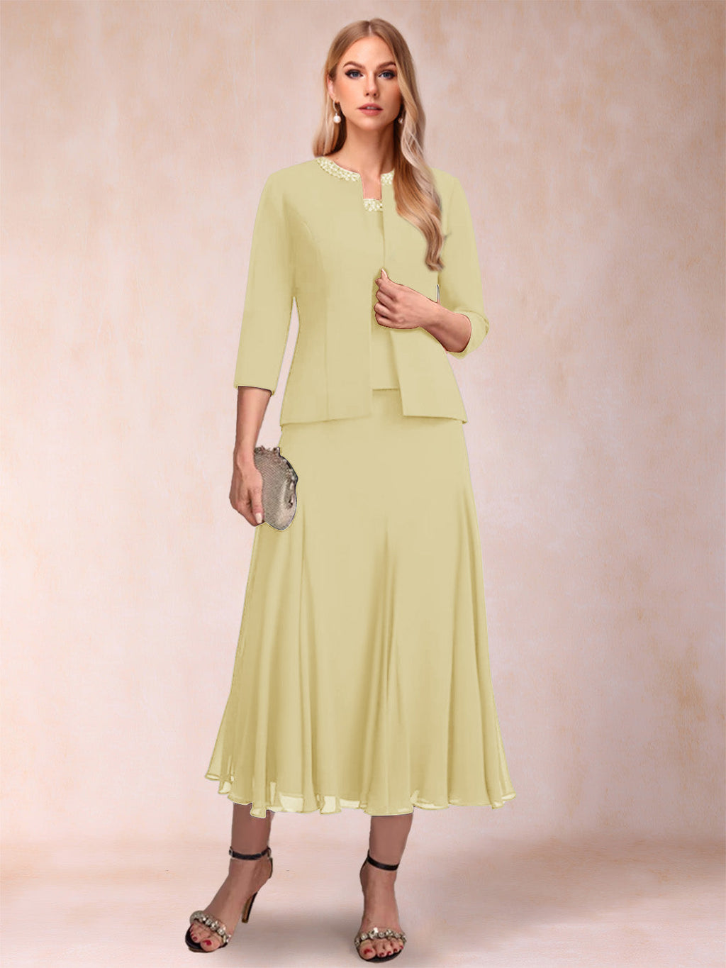 Estelle yellow front view mother of the bride dress
