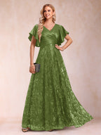 Katrina Rose Olive Green front view mother of the bride dress