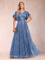 Katrina Rose Steel Blue front view mother of the bride dress
