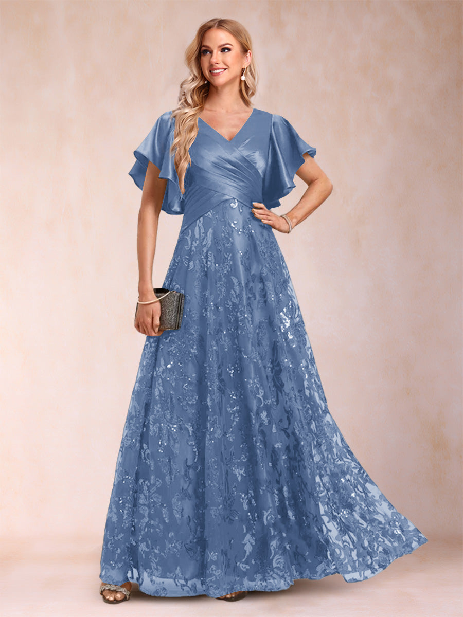 Katrina Rose Steel Blue front view mother of the bride dress