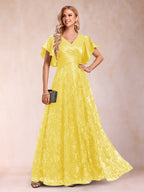 Katrina Rose Yellow front view mother of the bride dress