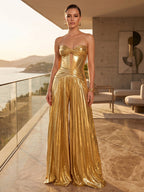 Tamsin gold front view prom dress