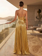 Tamsin gold back view prom dress
