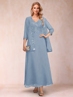 Adelaide Rose Dusty Blue front view mother of the bride dress