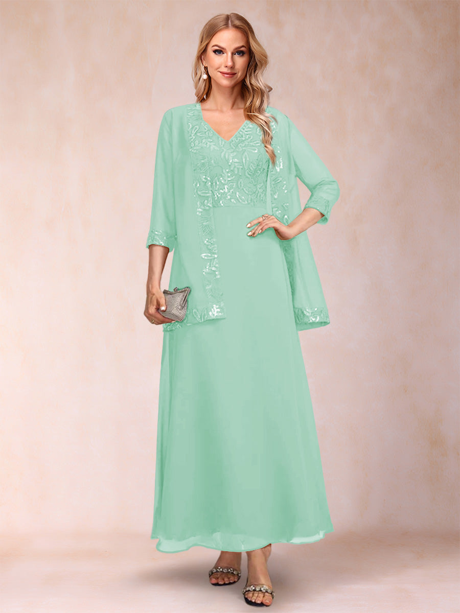 Adelaide Rose Mint Green front view mother of the bride dress