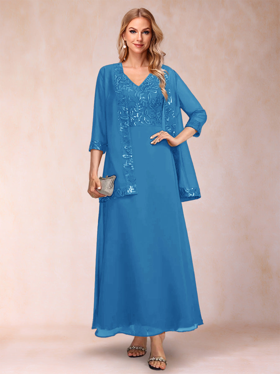 Adelaide Rose Ocean Blue front view mother of the bride dress