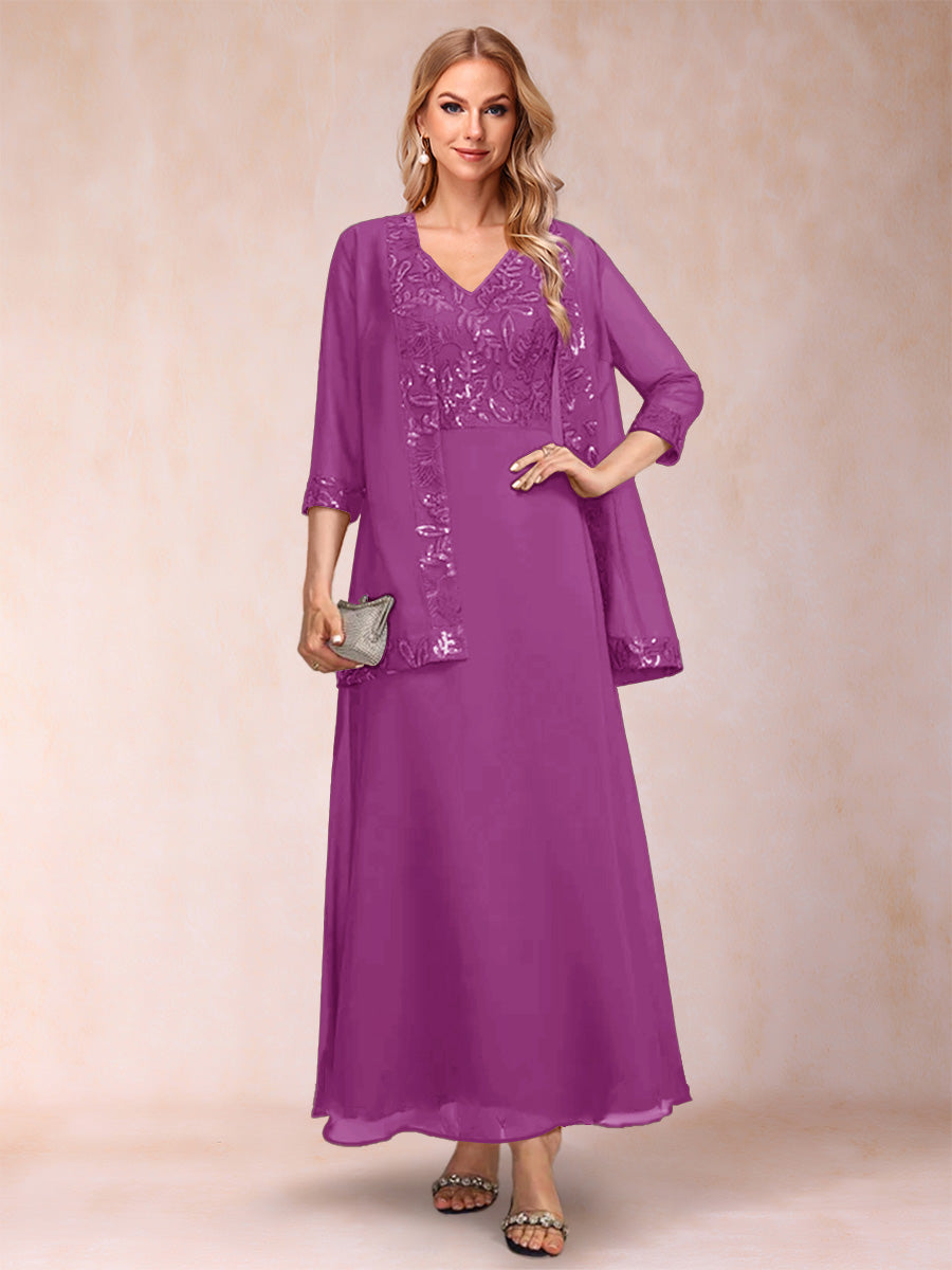 Adelaide Rose Orchid front view mother of the bride dress