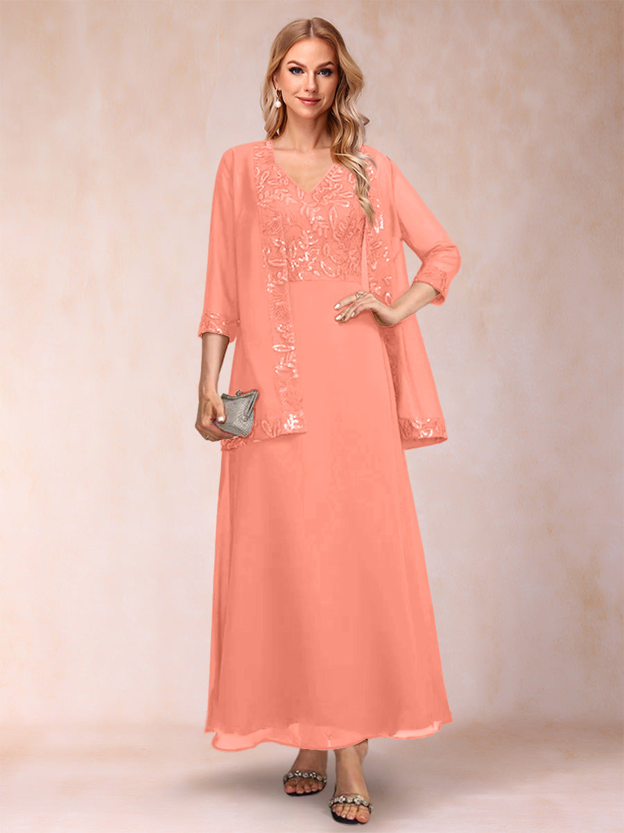 Adelaide Rose Coral front view mother of the bride dress