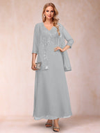 Adelaide Rose Silver front view mother of the bride dress