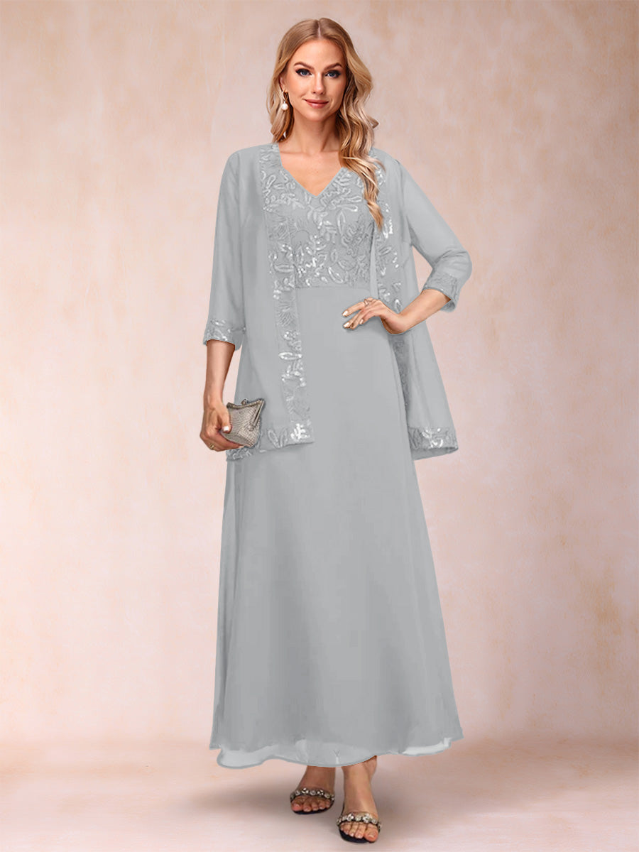 Adelaide Rose Silver front view mother of the bride dress