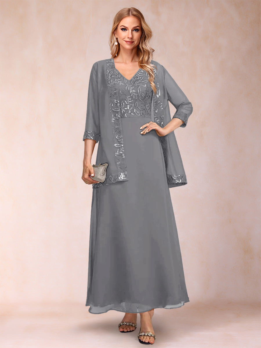 Adelaide Rose Steel Grey front view mother of the bride dress