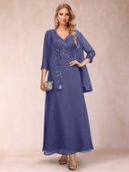 Adelaide Rose Dusty Blue back view mother of the bride dress
