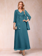 Adelaide Rose Teal front view mother of the bride dress