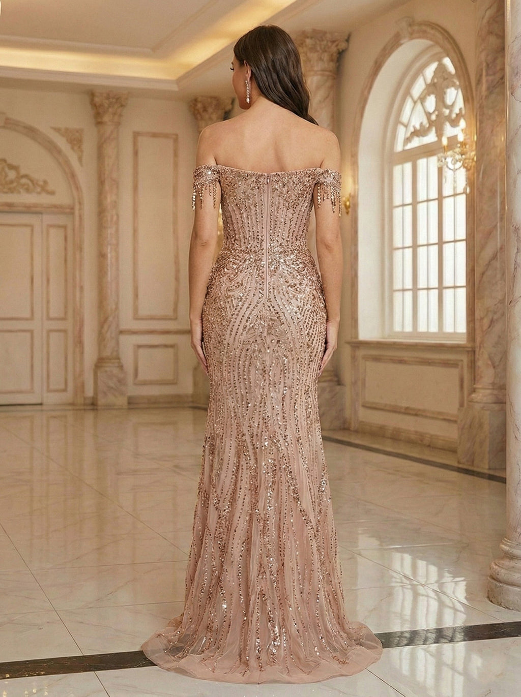 Aveline blush back view prom dress