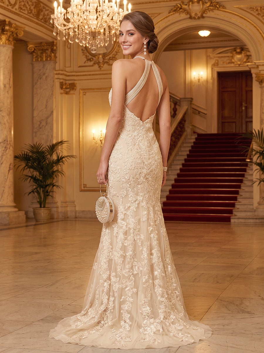 Damaris ivory back view prom dress