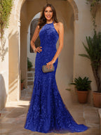 Damaris royal blue front view prom dress