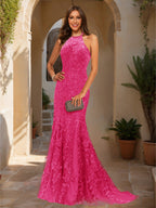 Damaris fuchsia front view prom dress