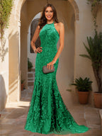 Damaris forest green front view prom dress