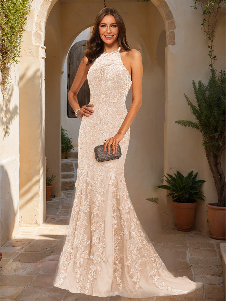Damaris champagne front view prom dress