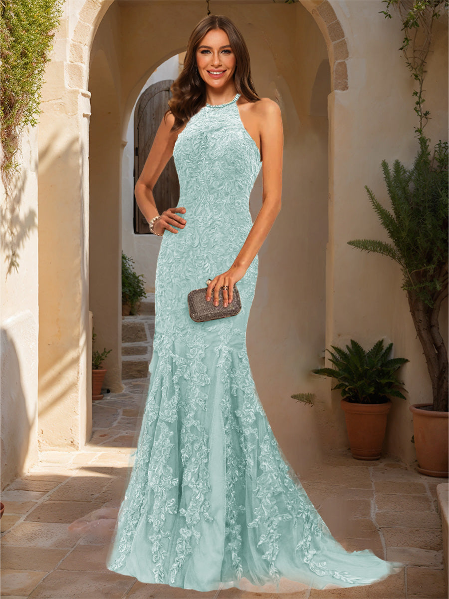 Damaris pool blue front view prom dress