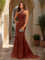 Damaris rust front view prom dress