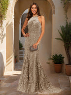 Damaris taupe front view prom dress