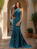 Damaris teal front view prom dress