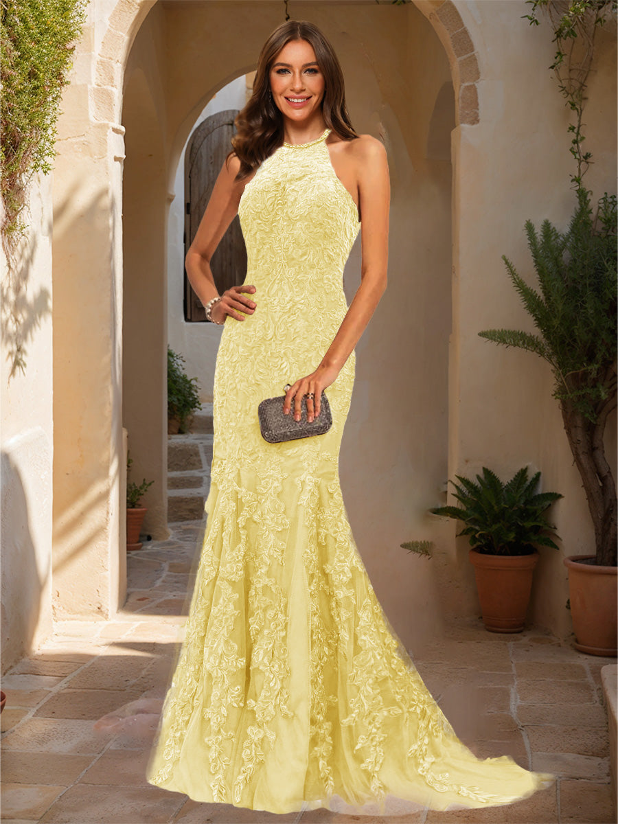 Damaris yellow front view prom dress