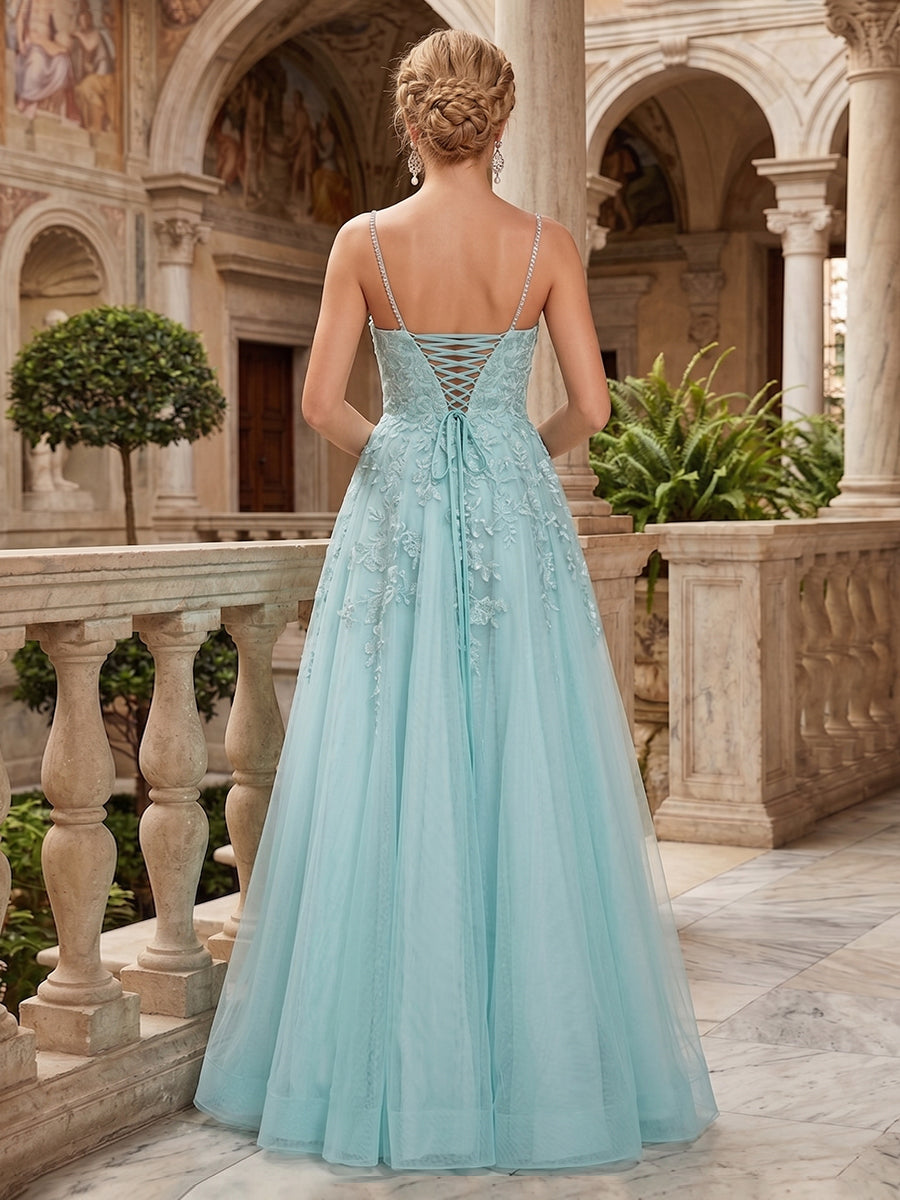 Winola royal blue back view prom dress