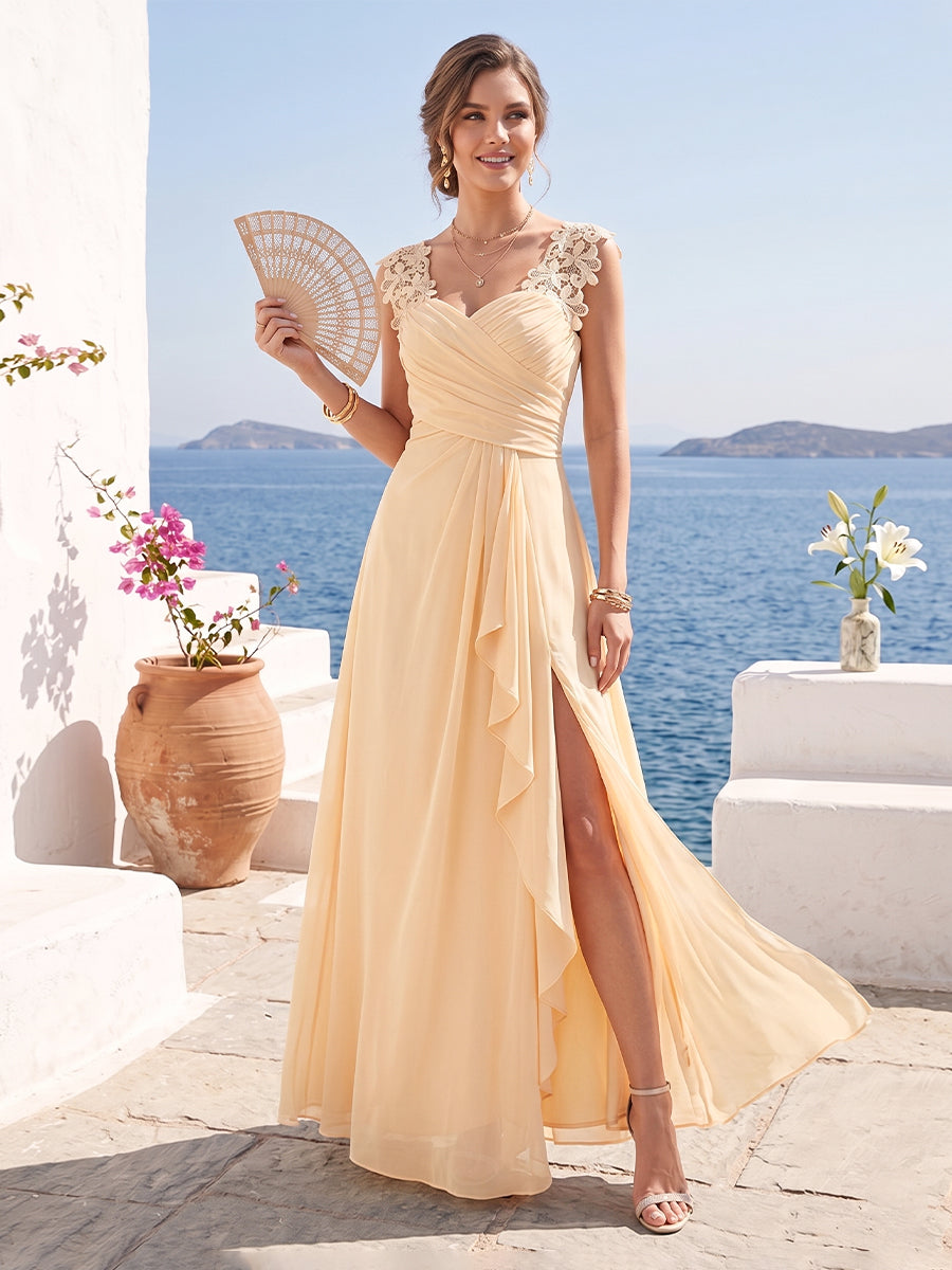 Jovienne Champagne front view bridesmaid dress