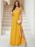 Jovienne Gold front view bridesmaid dress