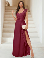 Jovienne Burgundy back view bridesmaid dress