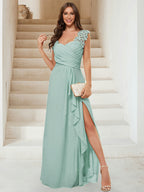 Jovienne Pool Blue front view bridesmaid dress