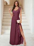 Jovienne Plum front view bridesmaid dress
