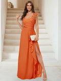 Jovienne Orange front view bridesmaid dress