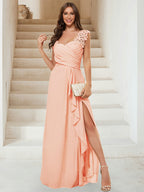 Jovienne Peach front view bridesmaid dress