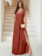 Jovienne Rust front view bridesmaid dress